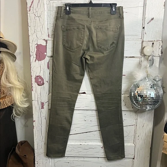 Express Khaki Moto Pants Mid-rise Legging Sz 4r 5 Pocket Distressed Army Green - Picture 4 of 4
